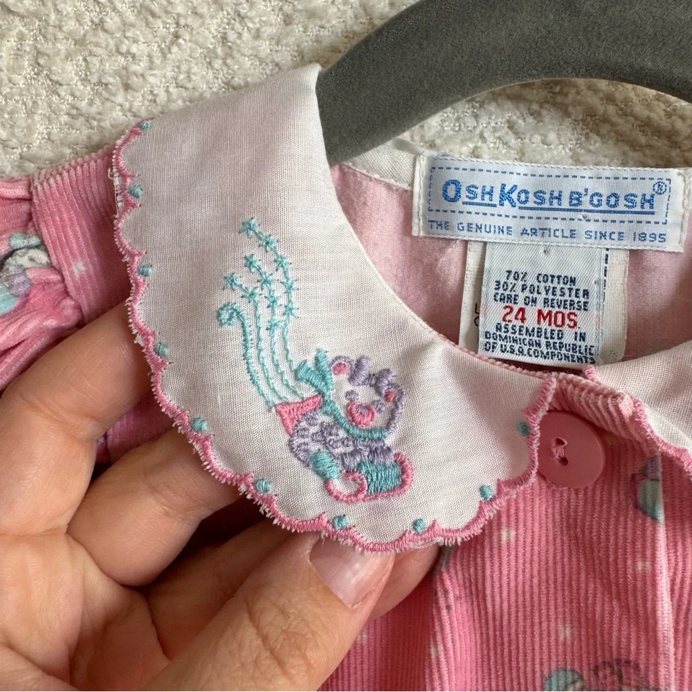 Vintage Osh Kosh B’Gosh Baby Corduroy Pink Sledding‎ Bears Romper 24 months